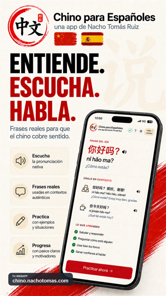 Pantalla de Chino para Españoles: entiende, escucha y habla
